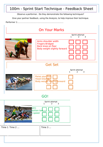 Sprint Task sheets for 100-400m