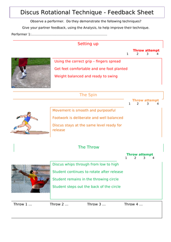 Discus feedback and information sheets
