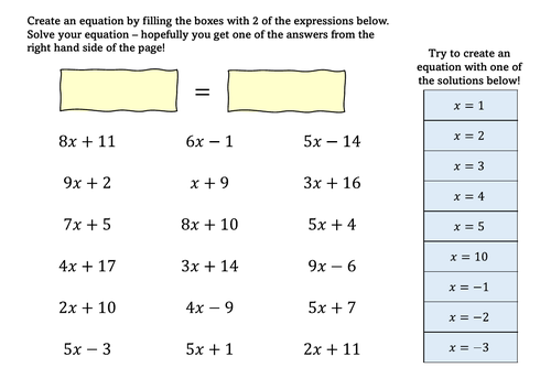 Equations - x on both sides - Problem Solving | Teaching Resources