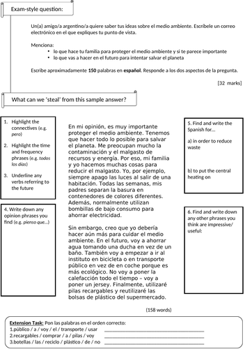 KS4 Spanish: Environment - model writing