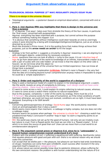 OCR A Level Rs- COMPLETE essay plans for 'Arguments from observation'