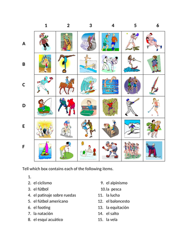 Deportes (Sports in Spanish) Find it Worksheet