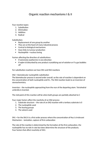 Organic reaction mechanisms