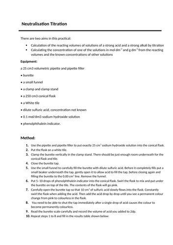 GCSE CHEMISTRY - TITRATION (NEUTRALISATON) REQUIRED PRACTICAL