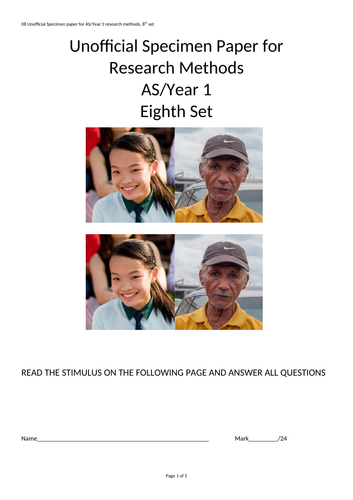 Unofficial exam paper for AS Level Psychology Research Methods, 8th set [24 marks]