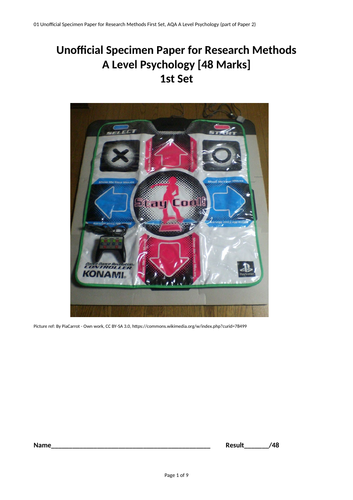 Unofficial exam paper for A Level Psychology Research Methods, 1st set [48 marks]