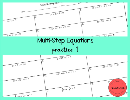 Multi-Step Equations Practice 1 | Teaching Resources