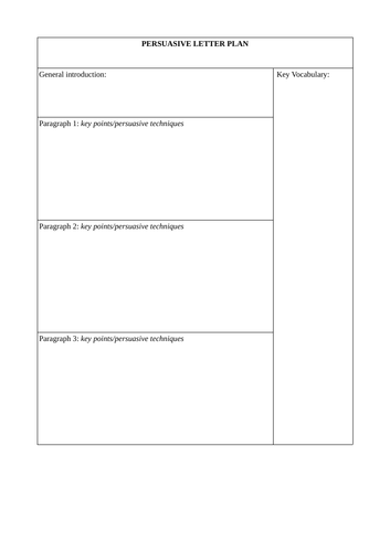 Planning Frame for Persuasive Letter