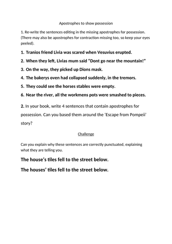 Apostrophes for possession - Escape from Pompeii