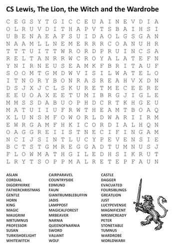 CS Lewis, The Lion, the Witch and the Wardrobe - Word Search