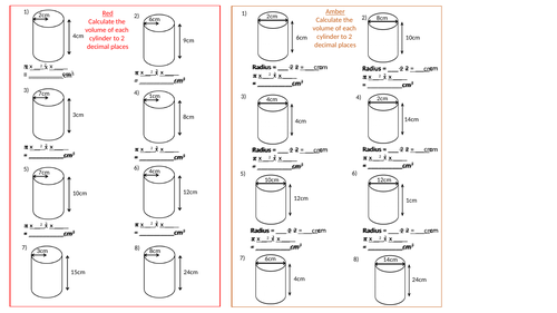 volume of a cylinder worksheet