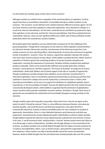 Exemplar Essay - Socialists & the Economy: Edexcel AS/A Level Government and Politics (2017 spec)