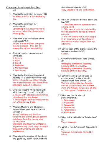 AQA Theme E Crime and Punishment - Knowledge test with answers