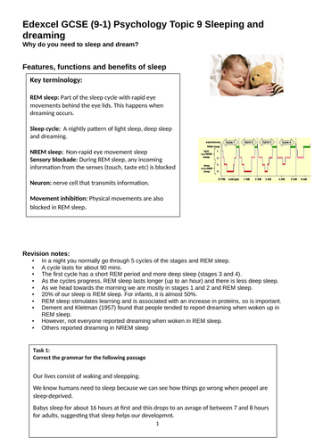 Edexcel 9-1 Topic 9:Sleep and dreaming revision guide