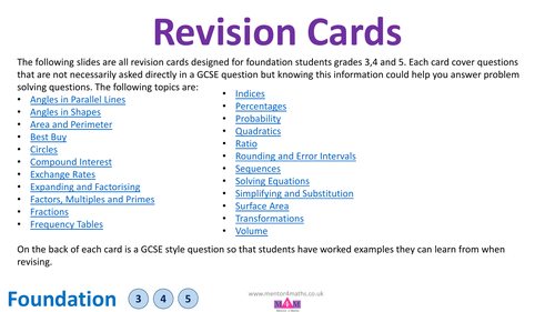 Foundation Revision Cards with answers