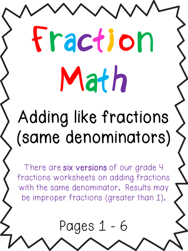 Adding Fractions Worksheets - Same Denominator