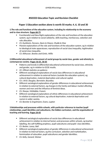 AQA Sociology Education Folder Checklist #SOCED