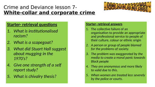 Crime resources for Eduqas GCSE sociology- women and crime, white collar crime, role of the media,