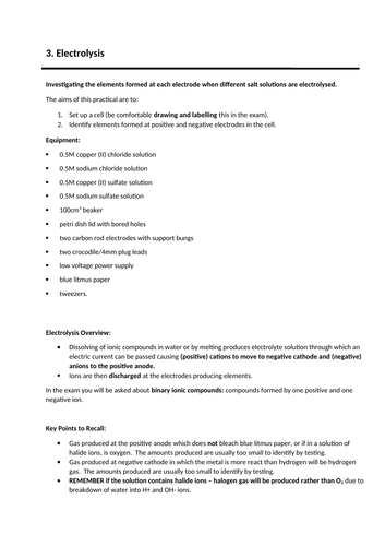 GCSE CHEMISTRY - ELECTROLYSIS REQUIRED PRACTICAL