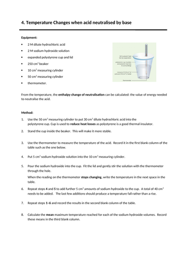 GCSE CHEMISTRY - TEMPERATURE CHANGES REQUIRED PRACTICAL