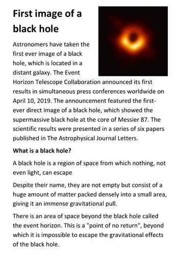 First image of a black hole Handout