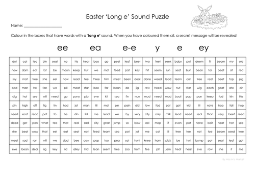 Easter 'Long e' Sound Puzzle Sheet