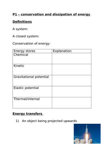 P1 conservation and dissipation of energy summary