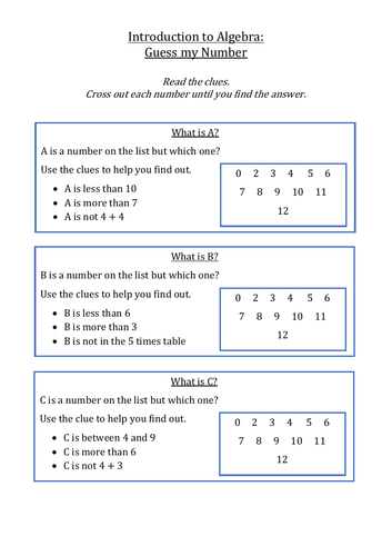 Introduction to Algebra: What's My Number?