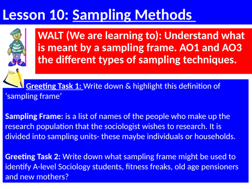 Sociology Research Methods Lesson 10 Sampling