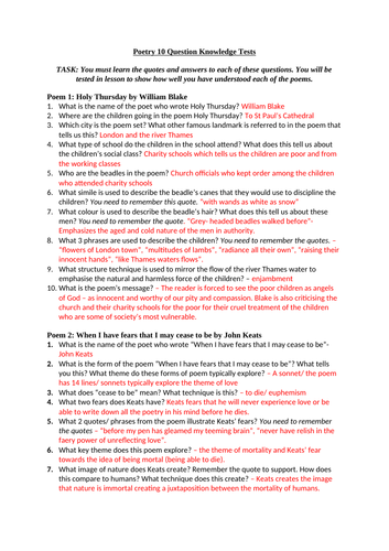 Youth and Age Poetry Knowledge Tests