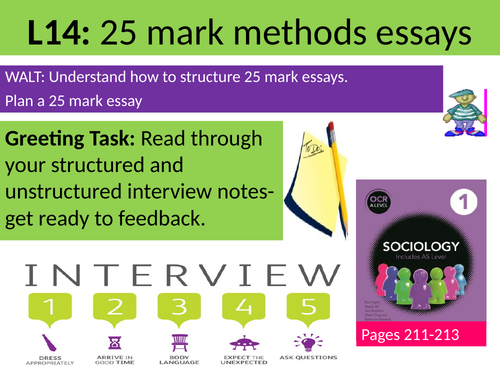 Sociology Research Methods Lesson 14 Revision and planning 25 mark essay