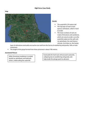 GCSE Geography High Force waterfall case study | Teaching Resources