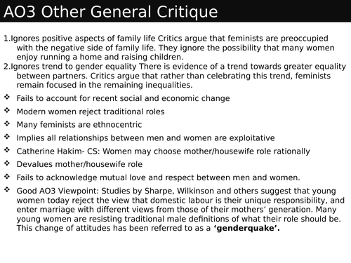Sociology #SOCFAM Families Lesson 24 Finishing off Feminism