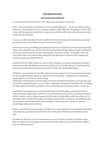 Sociology #SOCFAM Families Lesson 42 Dark Side of The Family Banaz Mahmod Case Study