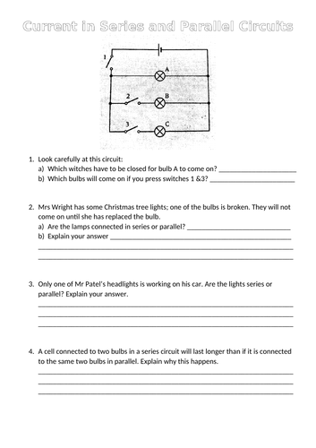 Current in Series & Parallel circuits - worksheet