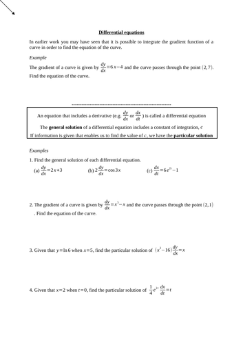 Differential equations (new A level maths)