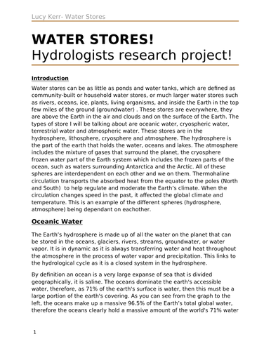 Water Stores and Hydrology