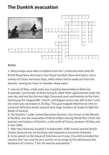 The Dunkirk evacuation Crossword