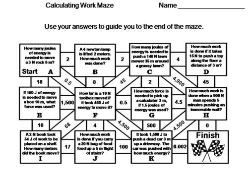 Calculating Work Maze: Physical Science Activity