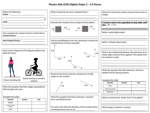 Forces A3 Revision Sheets + Answers (AQA GCSE Physics ) | Teaching ...