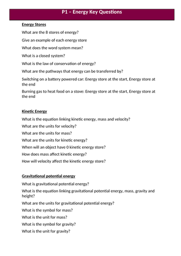 AQA Physics Key Recall Questions