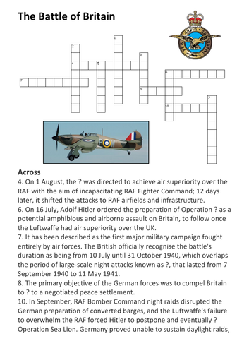 The Battle of Britain Crossword Teaching Resources