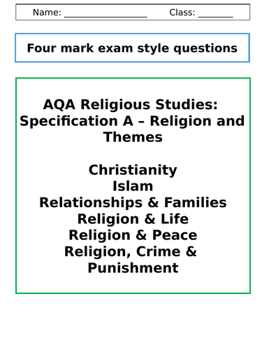 AQA specification A: 4 mark exam style questions booklet