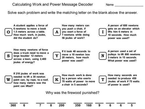 Calculating Work and Power: Physics Message Decoder Science