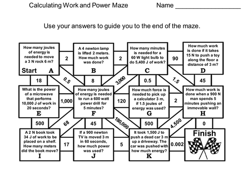 Calculating Work and Power Maze