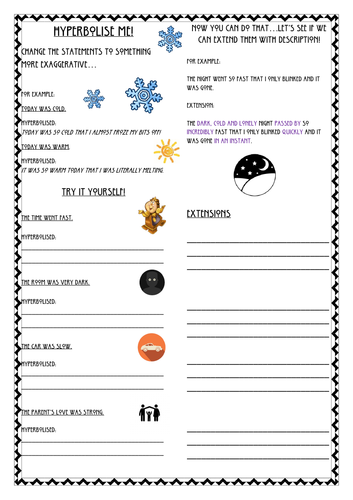 aqa 8700 english language worksheet hyperbole teaching resources