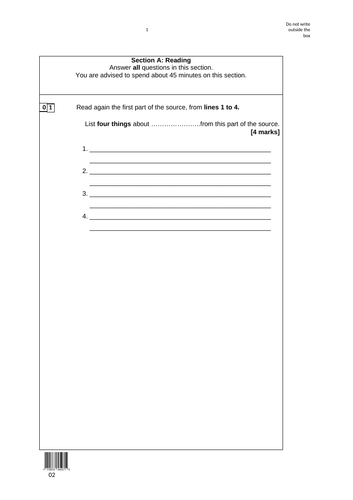 AQA 8700 Paper 1 template - whole paper- just fill in the bits - SAVE HOURS and USE AGAIN and AGAIN!