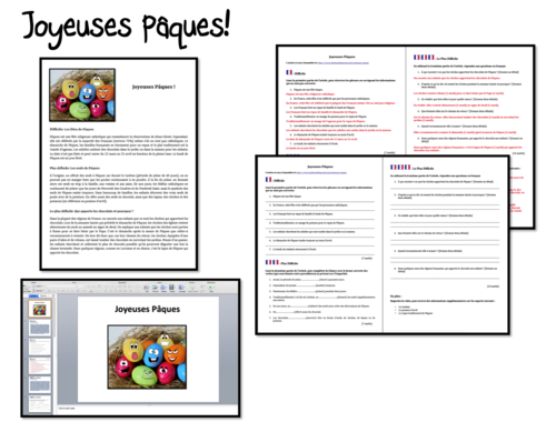 Pâques/ Easter in France- Reading comprehension- GCSE and A Level French
