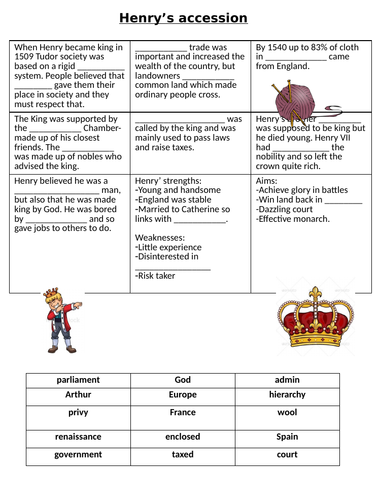 Henry VIII revision gap fill edexcel whole course