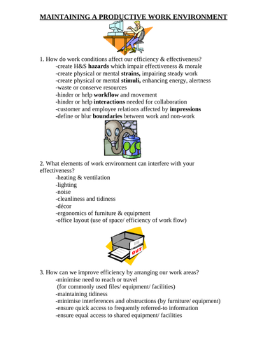 Maintaining a productive work environment in the office, notes for discussion